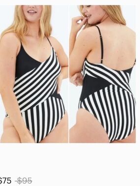 NWT Summersalt The Marina One Piece Black White Striped Padded Swimsuit Size 20